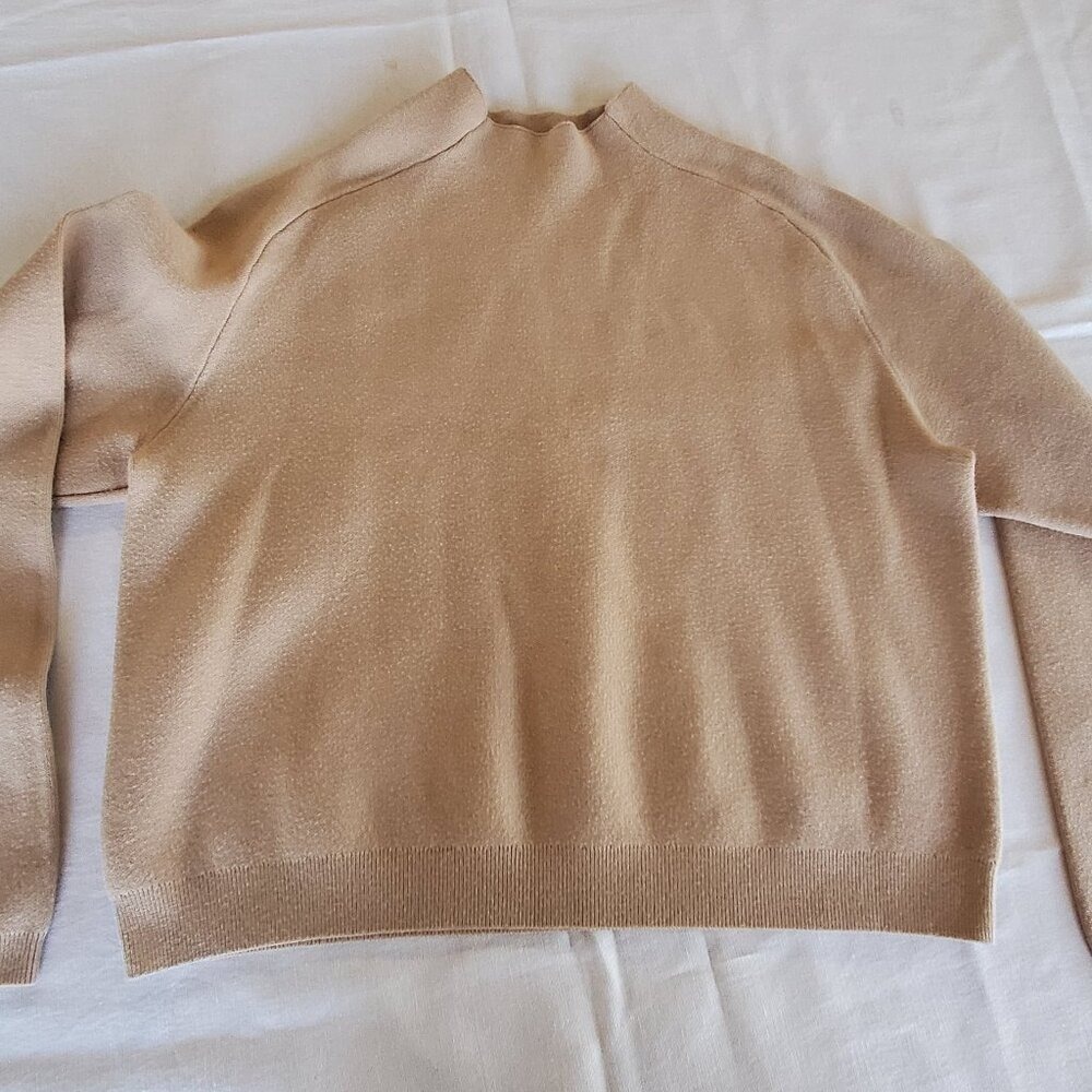 Zyia Active‎ Mock Neck Sweater Womens L Tan Beige Knit Raglan Long Sleeve